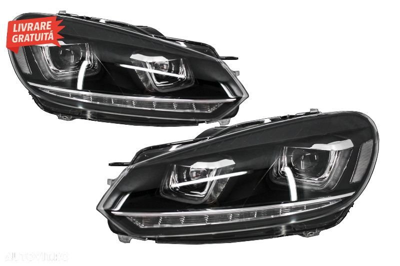 Faruri LED VW Golf 6 VI (2008-2013) Design Golf 7 3D U Design Semnal LED Dinamic c- livrare gratuita - 2