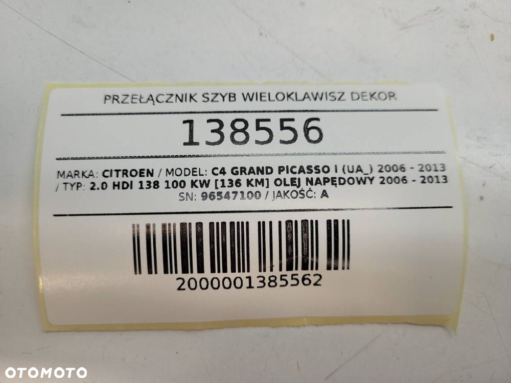 PRZEŁĄCZNIK PANEL SZYB 96547100 CITROEN C4 PICASSO 2006 EUROPA - 10