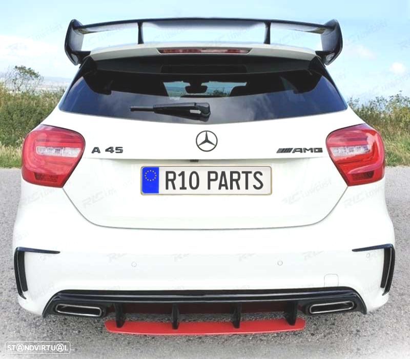 DIFUSOR TRASEIRO MERCEDES CLASSE A W176 AMG 12-18 LOOK A45 AMG PRETO BRILHANTE VERMELHO - 2