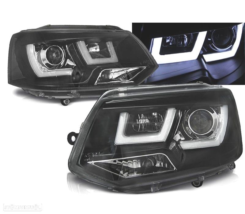 FAROIS FRONTAIS PARA VOLKSWAGEN VW TRANSPORTER T5 10-15 TUBE LIGHT FUNDO PRETO - 1