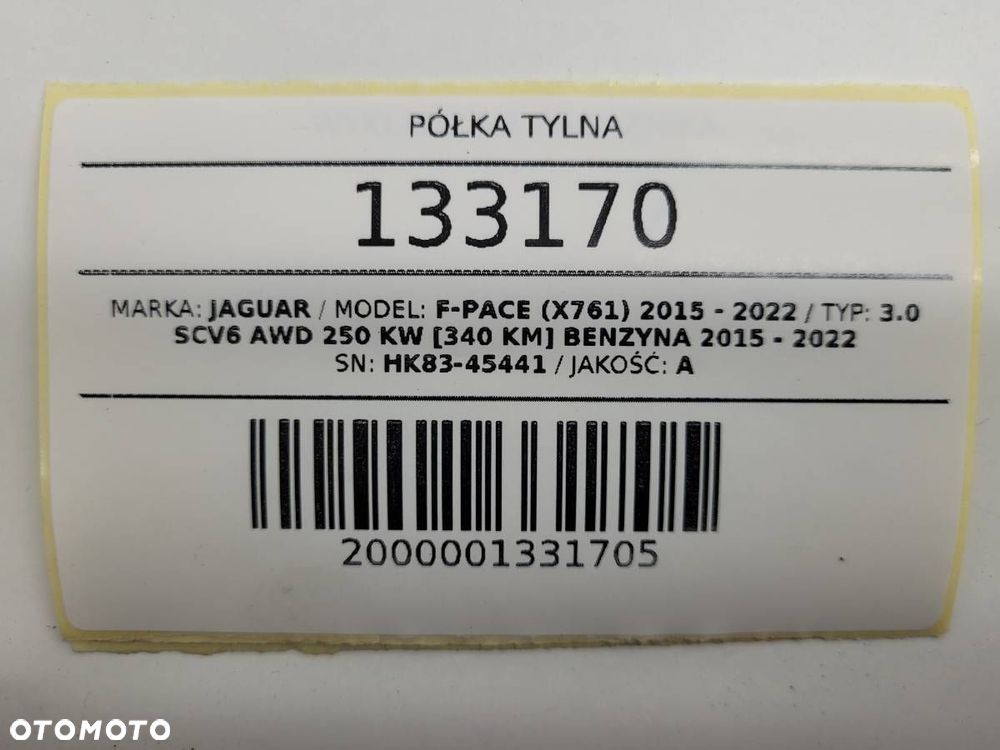 PÓŁKA TYLNA BAGAŻNIKA JAGUAR F-PACE X761 HK83-45441 ORYGINAŁ - 8