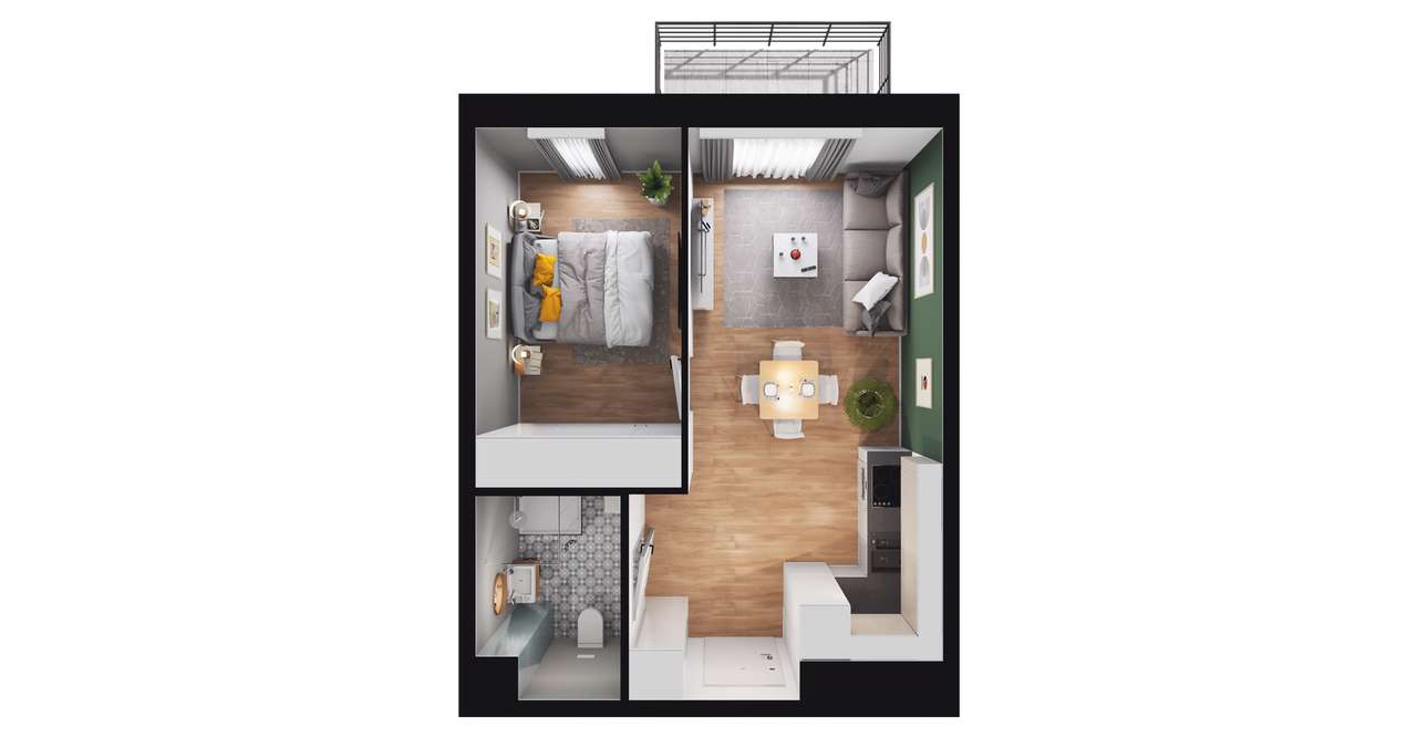 2-pokojowe mieszkanie 35m2 + balkon - Pełny obrazek: 2/15
