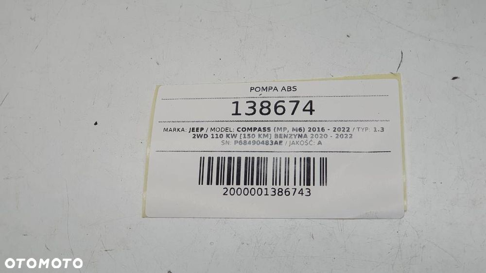 POMPA ABS HAMULCOWA JEEP COMPASS P68490483AE EUROPA - 7