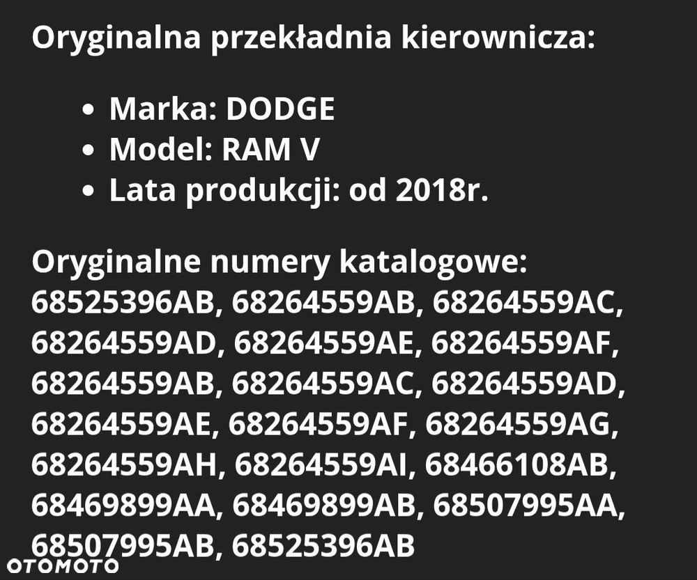 Magiel Maglownica Przekładnia Kierownicza Elektryczna P68264559AI Dodge Ram V 1500 2019-2024 - 2