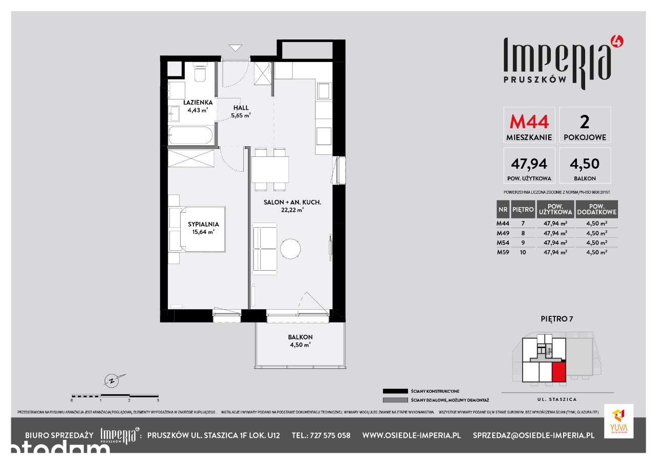 M54 mieszkanie 2 pokojowe z balkonem 47,94 m2