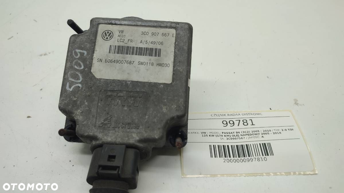CZUJNIK RADAR PRĘDKOŚCI ACC 3C0907567E VW PASSAT B6 EU - 2