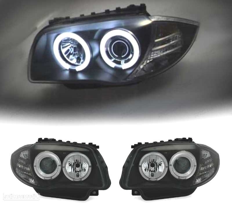 FARÓIS FRENTE ANGEL EYES BMW SERIE 1 E87 04-11 FUNDO PRETO - 1