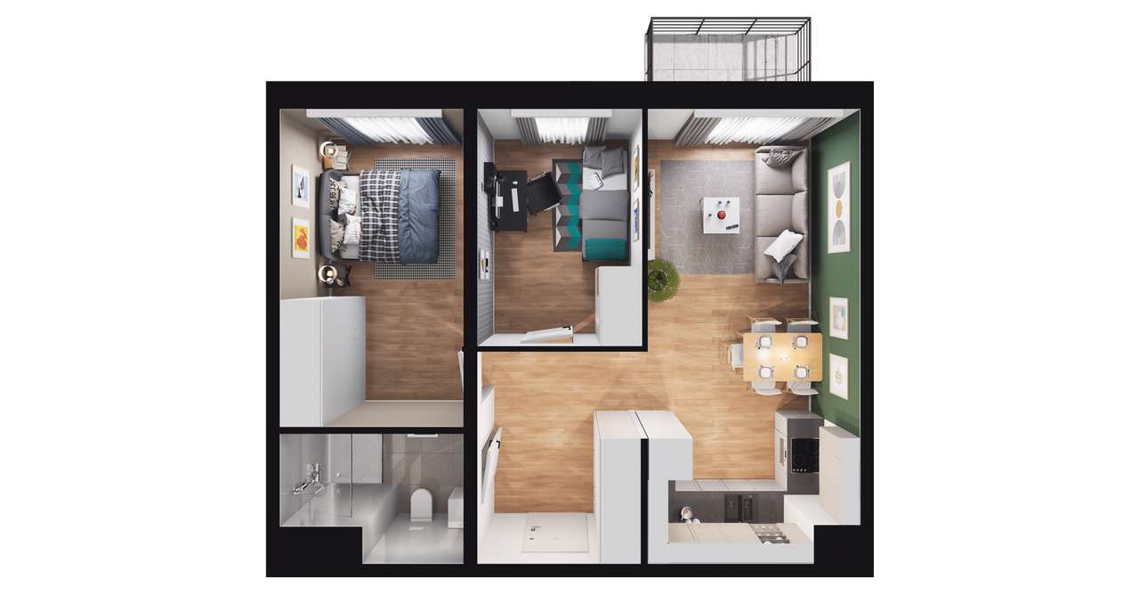 3-pokojowe mieszkanie 52m2 + balkon - Pełny obrazek: 3/7