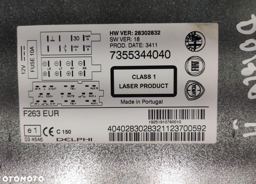 FABRYCZNE RADIO CD FIAT DOBLO II 2010-2014 7355344040 - 7