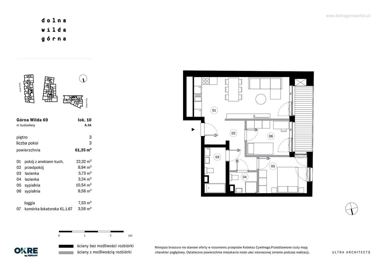 3-pokojowe mieszkanie 61m2 + loggia Bezpośrednio - Pełny obrazek: 2/15