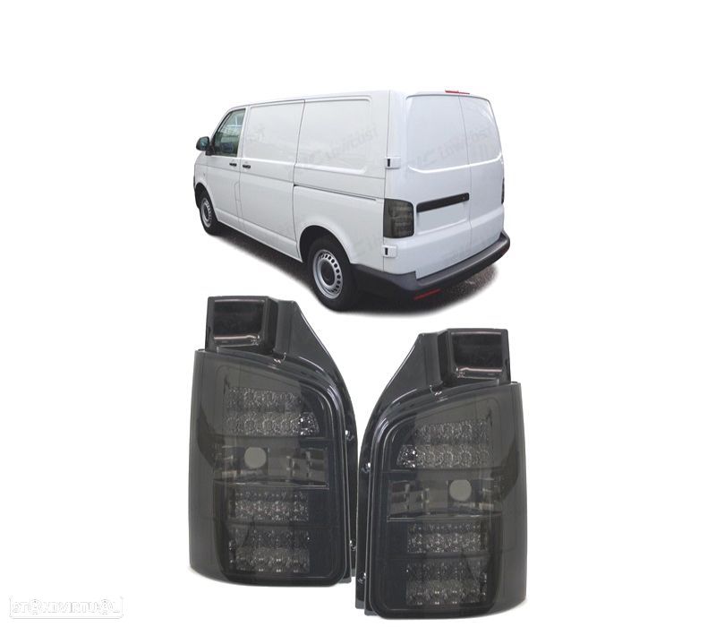 FAROLINS TRASEIROS LED VOLKSWAGEN VW T5 2P 03-09 LOOK TUNING FUNDO PRETO ESCURECIDOS - 1