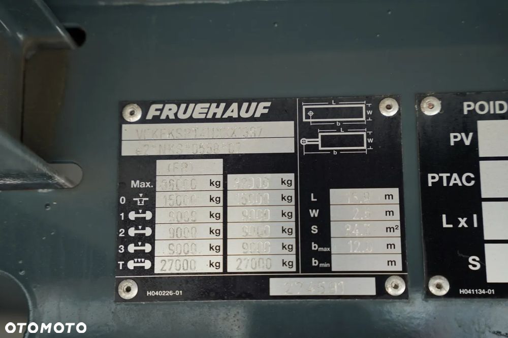 Fruehauf FIRANKA / STANDARD / WINDA DHOLLANDIA 2 000 kg / SAF /  MOCNA PODŁOGA SZYNA DESKA / PALNDEKA ZBROJONA - 29