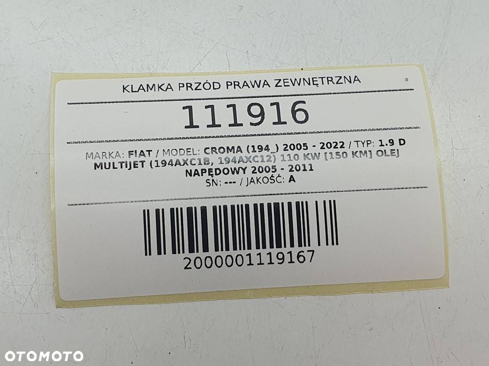 KLAMKA PRZÓD PRAWA DRZWI ZEWNĘTRZNA CHROMA FIAT CROMA II EUROPA - 8