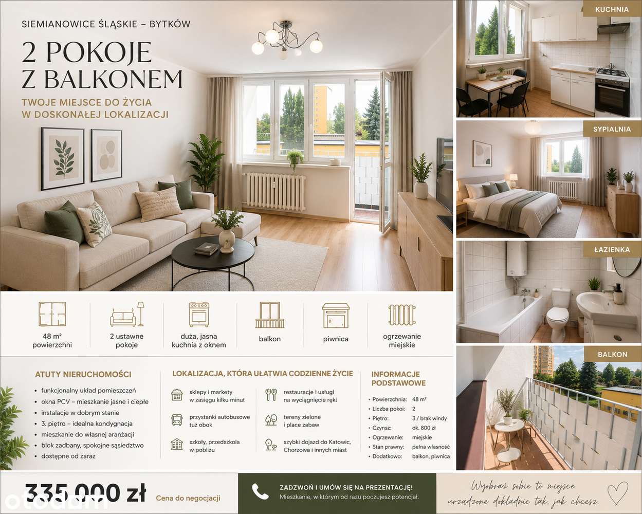 Przestronne 2 pokoje z balkonem | Bytków | 48 m² | Świetna lokalizacja