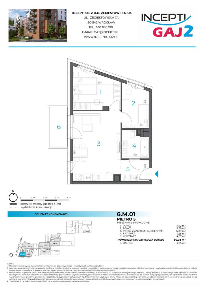 6.M.01 | 50,03 m² | 3 pokoje z balkonem| Krzyki- Gaj