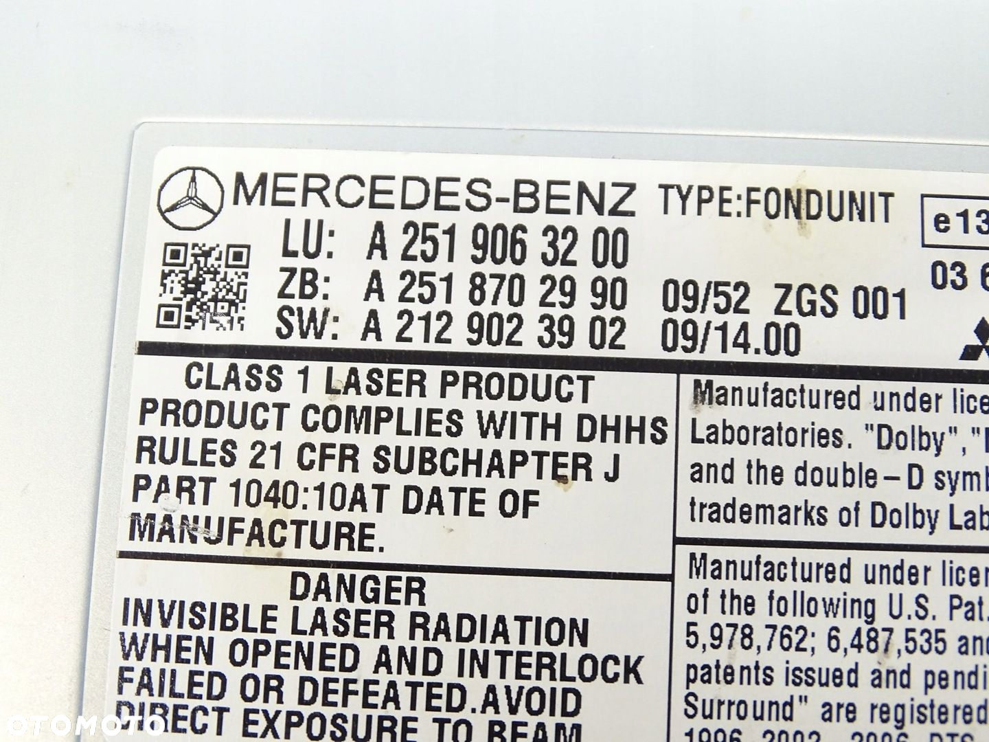 CZYTNIK PŁYT DVD AUDIO INTERFEJS MERCEDES W251 A2519063200 - 5