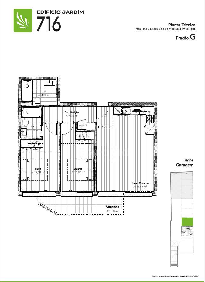 Apartamento T2 com Varanda e Garagem em Condomínio Fechado Conforto, Q - Grande imagem: 3/18