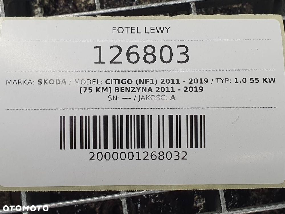 FOTEL PRZÓD PRZEDNI LEWY KIEROWCY SKODA CITIGO EU - 11