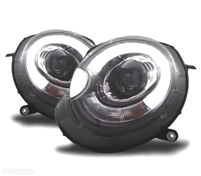 FARÓIS FRONTAIS MINI COOPER R56 R57 06-10 TUBE LIGHT FUNDO PRETO - 1