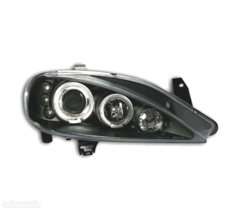 FARÓIS FRONTAIS RENAULT MEGANE 99-02 ANGEL EYES LED FUNDO PRETO - 2