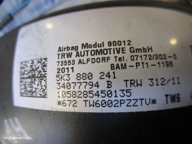 Airbag Banco 5K3880241 VW GOLF 6 2011 1.4I 80Cv 3P Preto FRT ESQ - 4