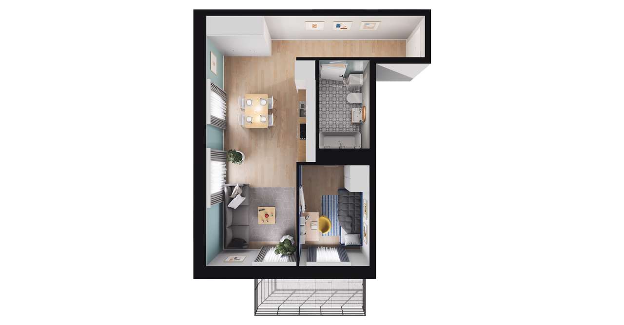 2-pokojowe mieszkanie 39m2 + balkon 6,62m2 - Pełny obrazek: 2/7