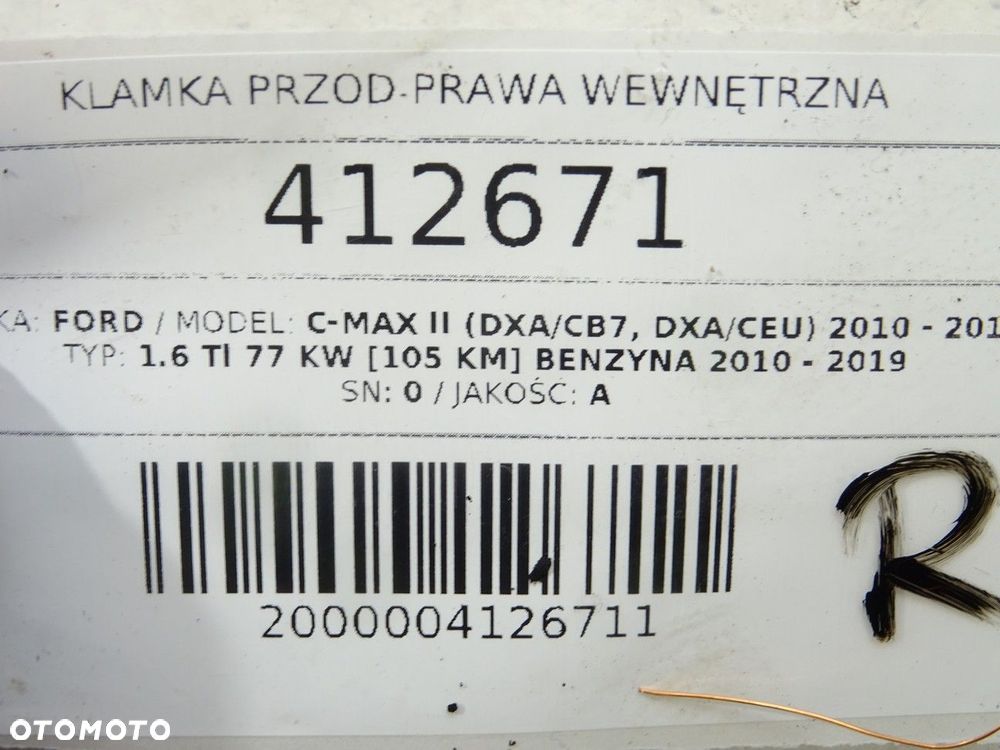 KLAMKA PRZÓD PRAWA WEWNĘTRZNA - 49.00 PLN - FORD C-MAX II (DXA/CB7, DXA/CEU) 2010 - 2019 1.6 Ti 77 - 3