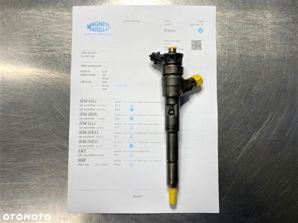 WTRYSKIWACZ TEST 1.5 DCI 0445110485 WTRYSK WYDRUK IMA RENAULT KANGOO THALIA CLIO IV CAPTUR SANDERO - 1