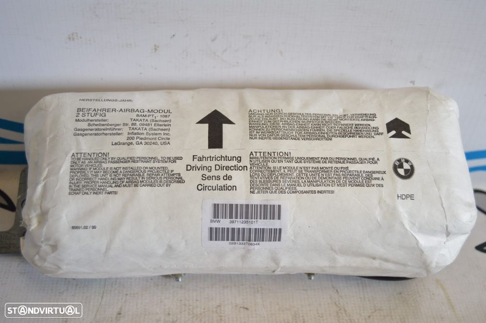 AIRBAG PASSAGEIRO 39711235101T 39711235101 02B1333T0634X 2291642 BMW SERIE 3 E46 320D 150CV 204D4 - 6