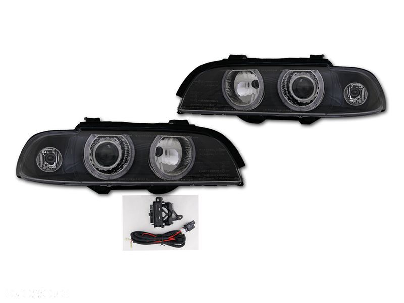 REFLEKTORY LAMPY PDZOD XENON D2S RINGI ANGEL TUNING BLACK BMW 5 E39 1995-03 - 1