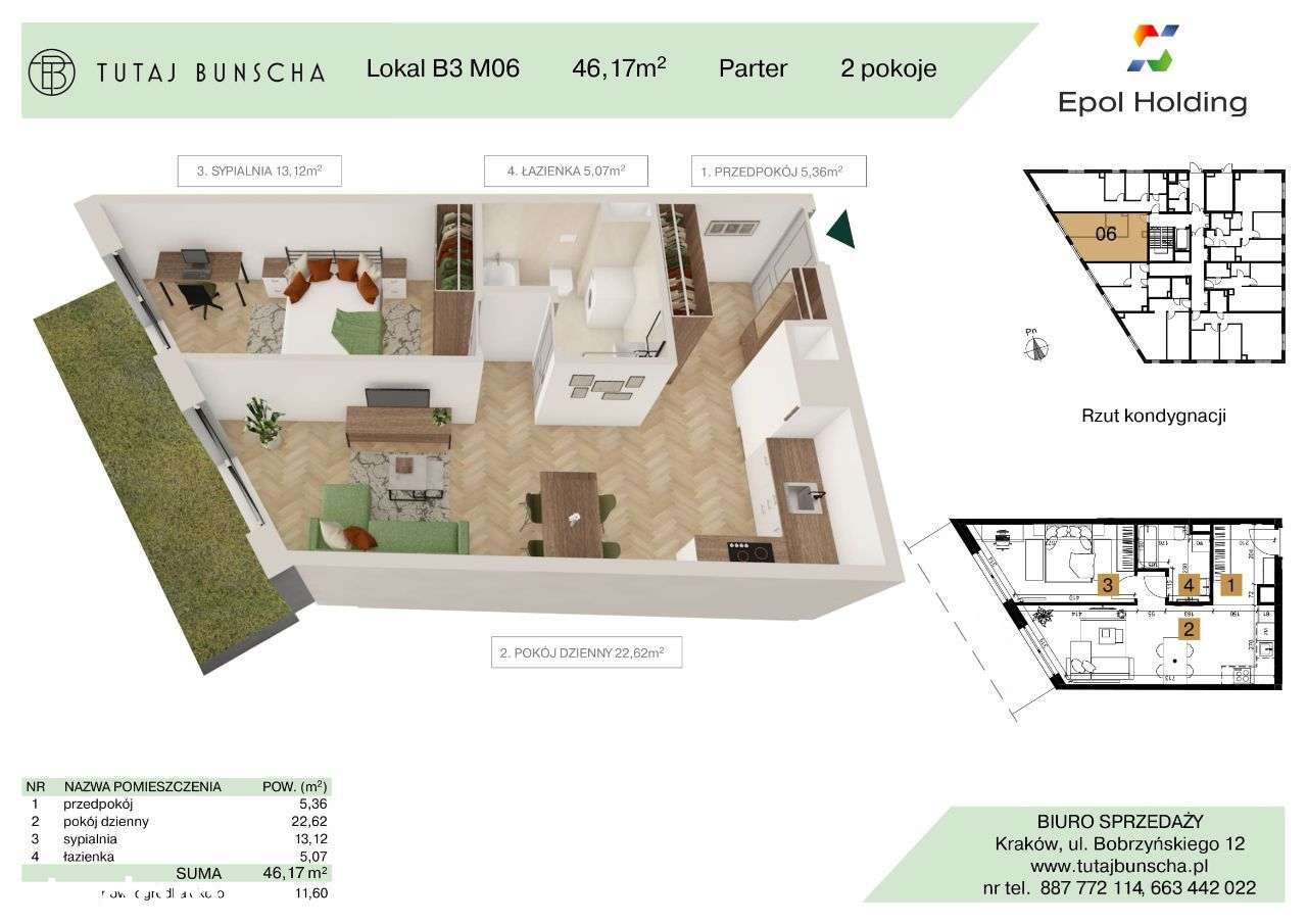 2-pokojowe mieszkanie 46 m2 + ogródek 11 m2, Bezpośrednio