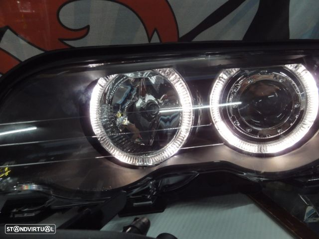Farois angel eyes BMW E46 4 portas / limosine 98-01 fundo preto com angel eyes em branco - 15