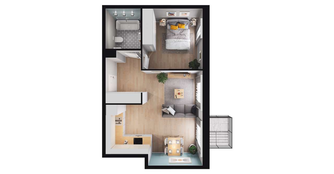 2-pokojowe mieszkanie 45m2 + balkon - Pełny obrazek: 2/11