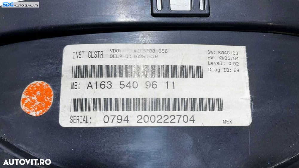 Ceas Ceasuri Cluster Instrumente Bord Mercedes ML ML270 W163 2.7 Diesel 1998 - 2005 Cod A1635409611 [LC0556] - 6