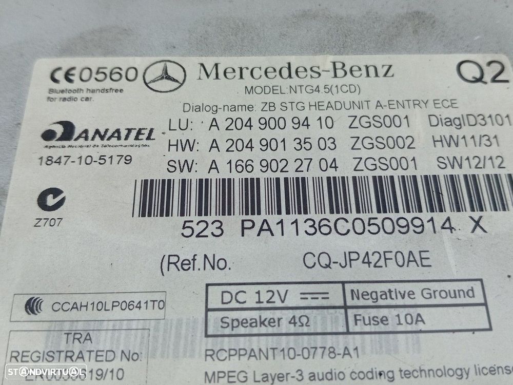 Rádio / auto-rádio MERCEDES-BENZ Classe C (W204) - 5