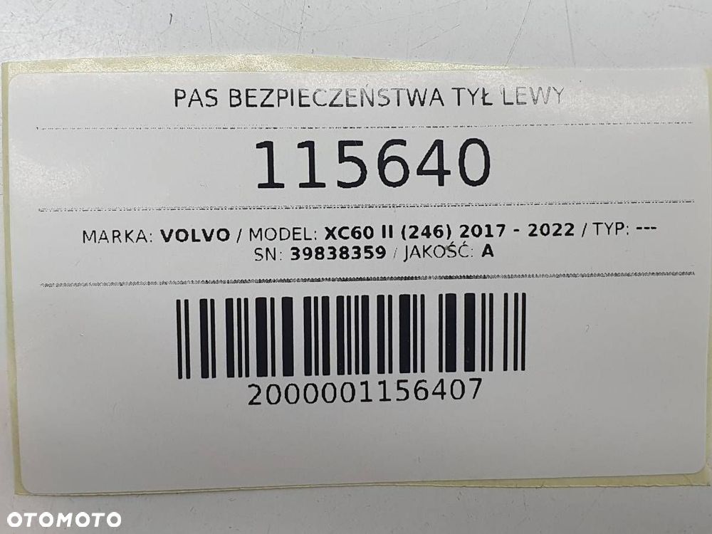 PAS BEZPIECZEŃSTWA TYŁ TYLNY LEWY VOLVO XC60 II 39838359 - 6
