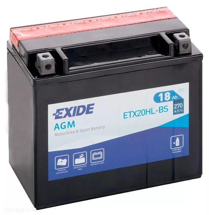Akumulator motocyklowy EXIDE ETX20HL-BS YTX20HL-BS 12V 18Ah 270A EN P+ - 1