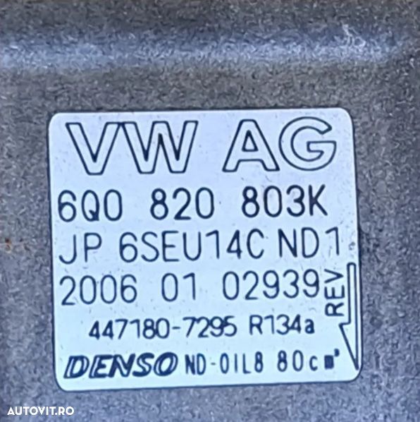 Compresor clima ac aer conditionat climatronic Volkswagen Vw Polo 1.2i Skoda Fabia 2000-2007 1.2i AZQ BME Seat Ibiza 1.2 fsi 1.4 fsi 1.9 tdi Seat Cordoba 1.4i audi A2 cod: 6Q0820803K , 447180-7295 , 6SEU14C ( 6 pk ) - 5