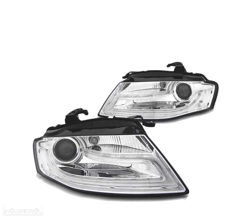 FARÓIS LED PARA AUDI A4 B8 08-11 TRU DRL XENON CROMADO - 1