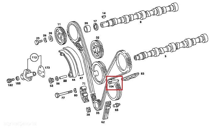 MERCEDES M116 M117 Bolec trzpien prowadnicy lancucha rozrzadu OE - 2