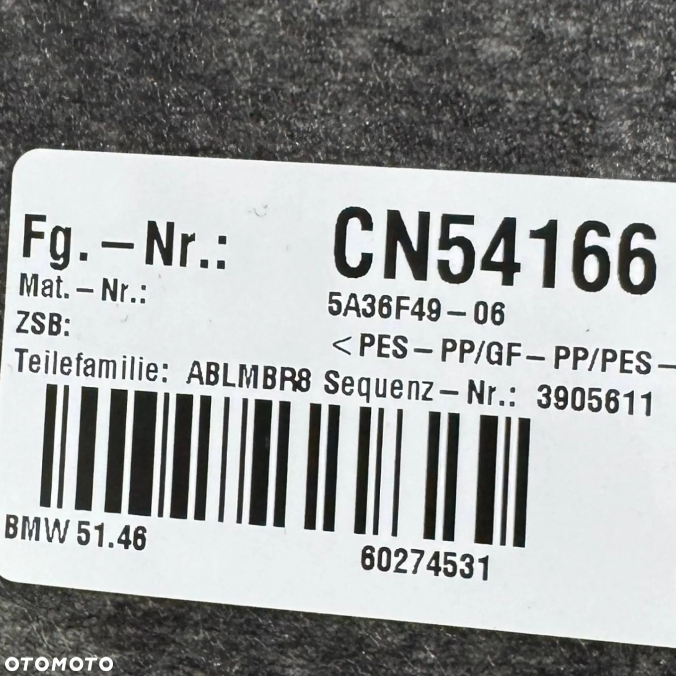 BMW 5 G60 PÓŁKA TYLNA BAGAŻNIKA CZARNA 5A36F49 - 5