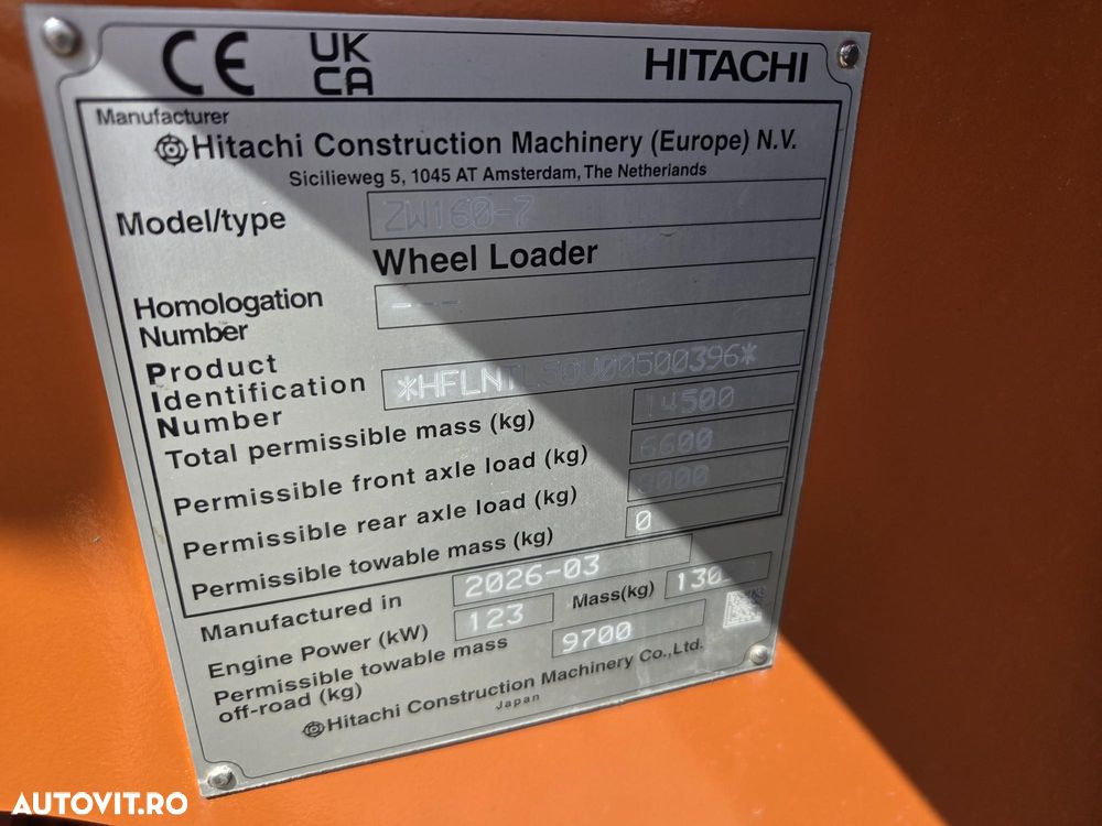 Hitachi ZW160-7, NOU 2026, cupa 2,5mc, 14,5tone, Anvelope MICHELIN, cantar din fabrica, gresare automata, motor 173CP, camera spate, camere laterale, scaun operator pneumatic, produs in JAPONIA, posibilitate leasing 5 ani, GARANTIE 3 ANI-PROMOTIE 156.900 EUR - 32