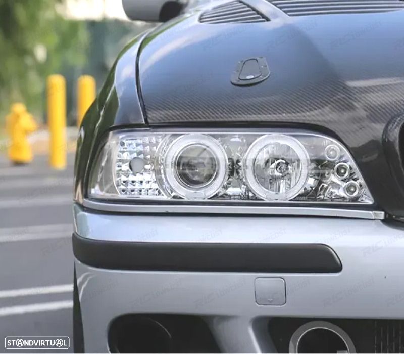 FARÓIS ANGEL EYES CCFL BMW E39 95-00 MANUAL FUNDO CROMADO - 3