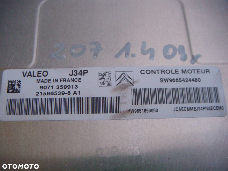 peugeot 207 08r 1.4 8v komputer silnika 9665424480 - 2
