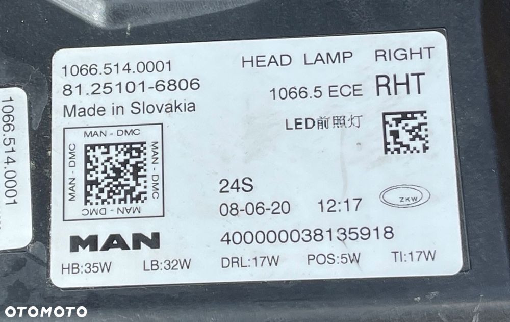 MAN TG TGX PRAWA FULL LED LAMPA PRZÓD PRZEDNIA 81.25101-6806 08.06.20 - 6