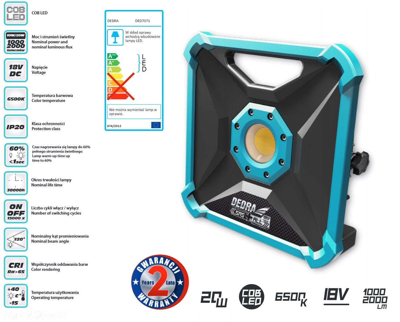 DEDRA AKUMULATOROWA LAMPA WARSZTATOWA DED7071 4Ah - 9