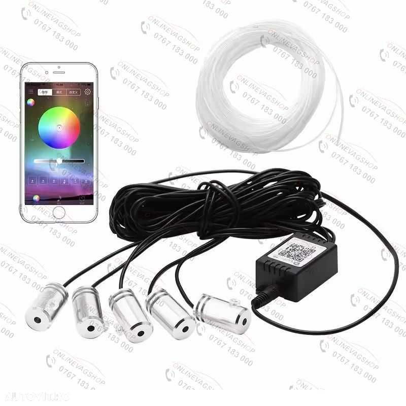 Lumina ambientala auto fir neon Led RGB  cu 5 capete Aplicatie telefon - 3
