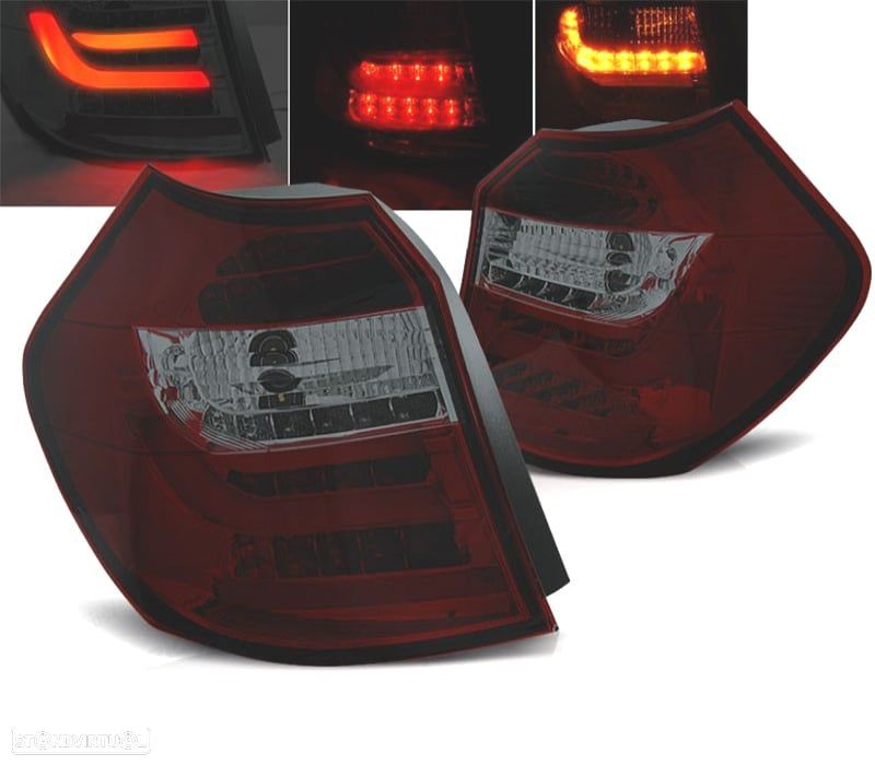 FAROLINS TRASEIROS BMW E81 E87 04-07 VERMELHAS FUMADAS BARRA DE LED - 1