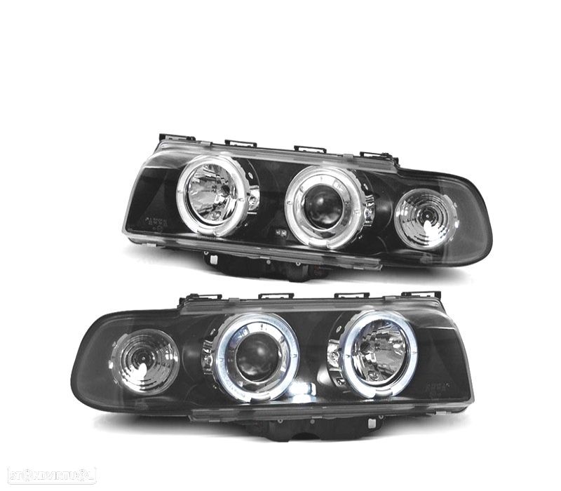 FARÓIS BMW E38 94-98 ANGEL EYES FUNDO PRETO - 2