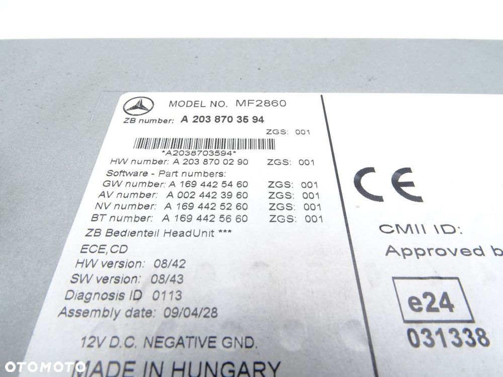 Radio cd odtwarzacz mf2860 a2038703594 mercedes clc 200 cl203 coupe - 8